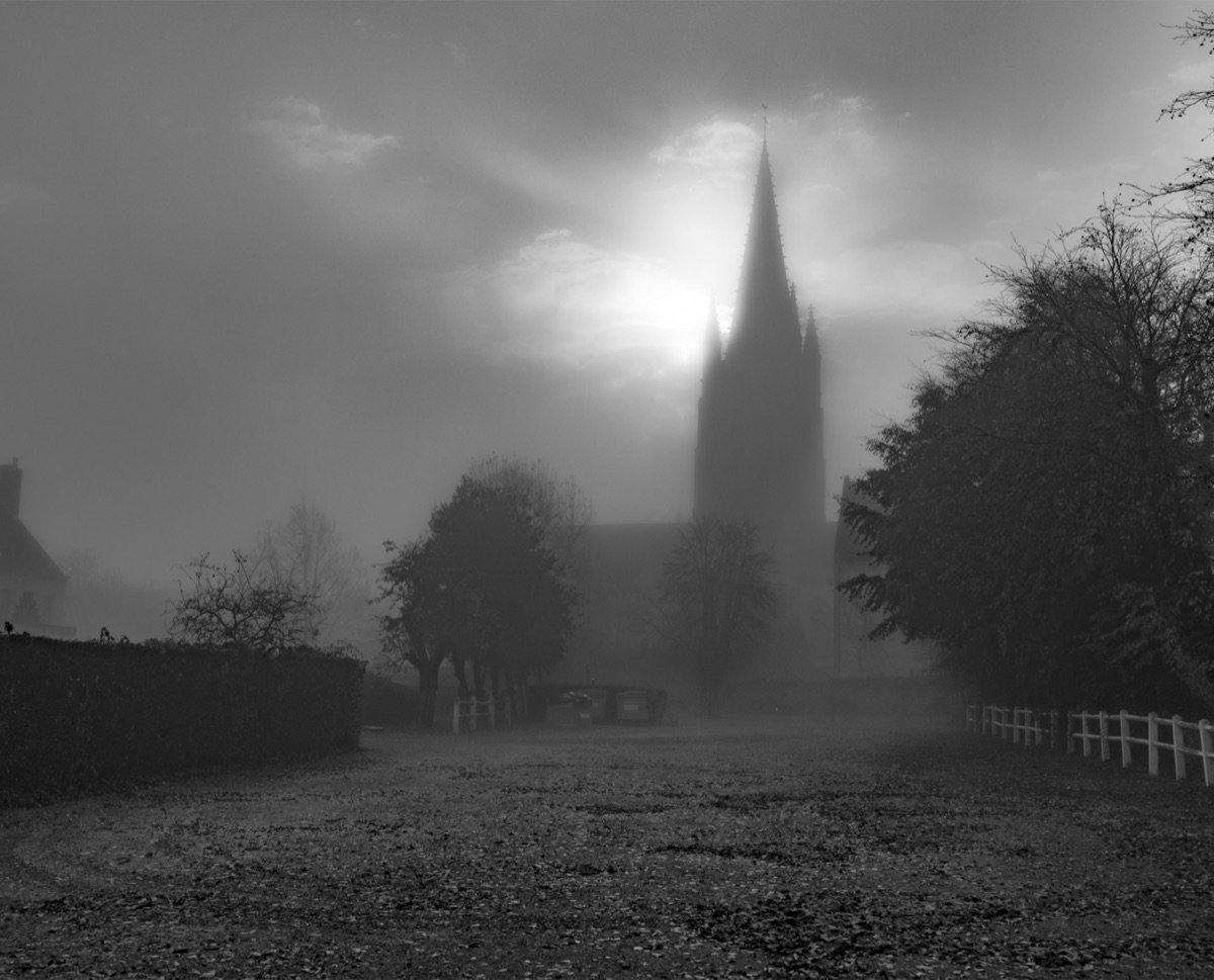 Foggy Spire, the photograph that covers the panel edge to edge