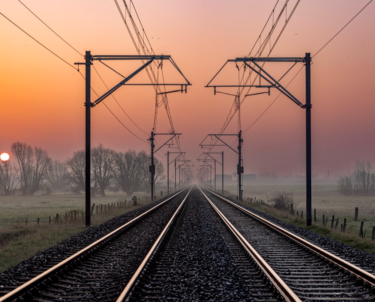 Railway Sunrise, the photograph that covers the panel edge to edge