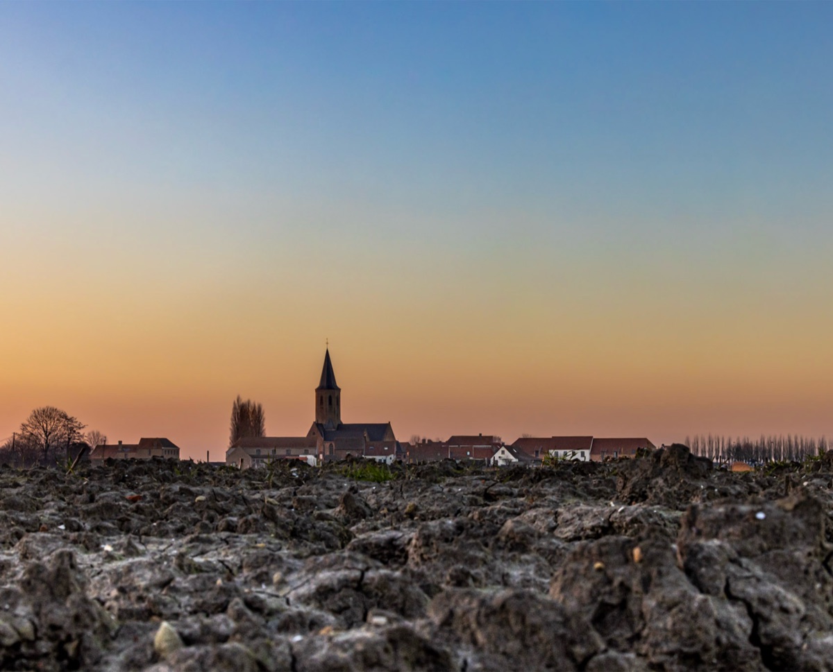 Village Dawn, the photograph that covers the panel edge to edge